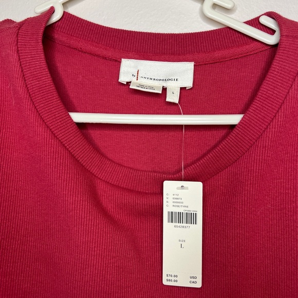 NWT Anthropologie Ribbed Structured Puff Sleeve Top - size L - Picture 2 of 3